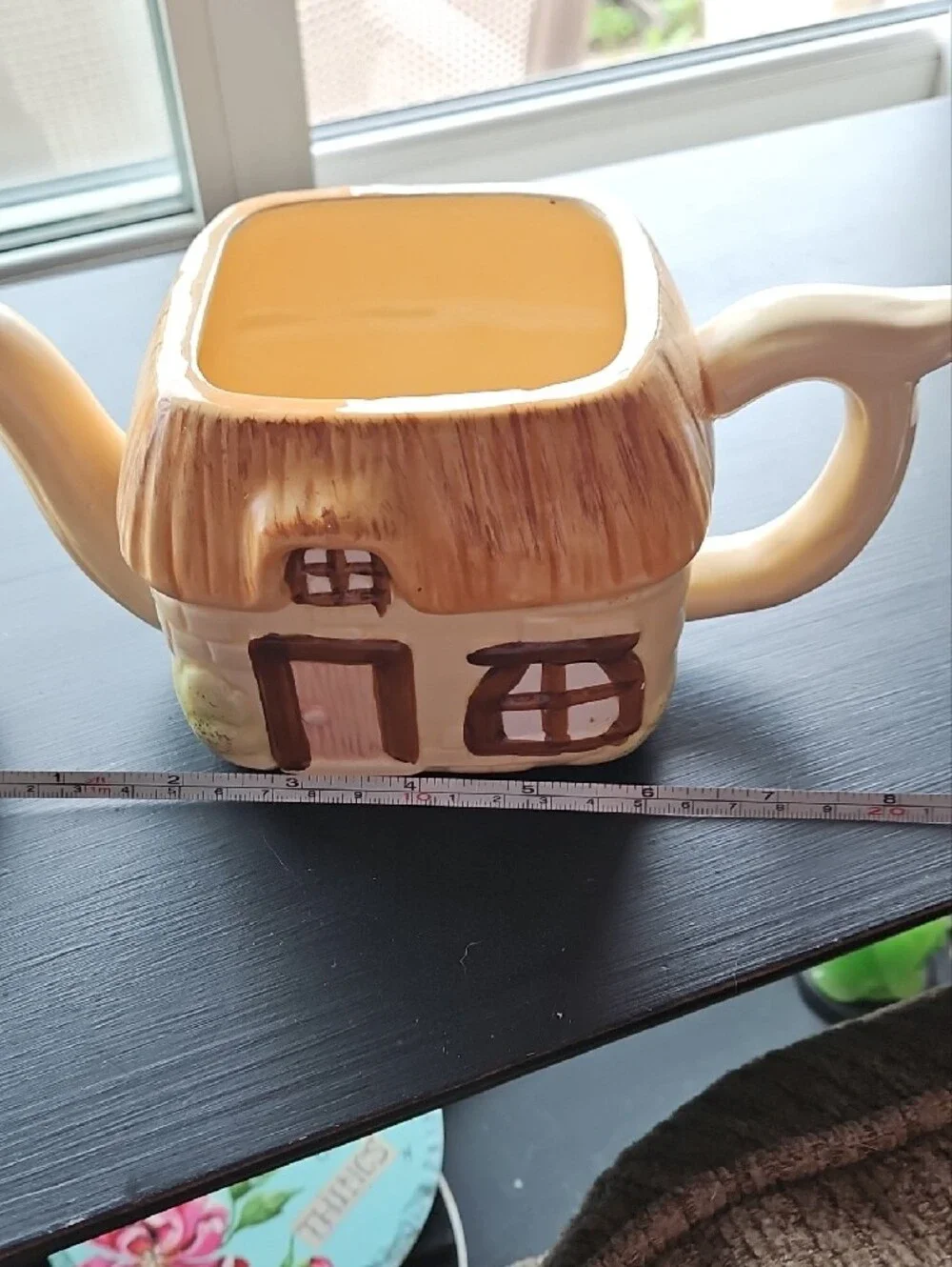 Cottage House Ceramic Teapot - Brown & Cream
